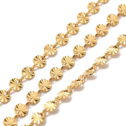 Gold Sunburst Link Chain By the Foot - Ion Plated Stainless Steel