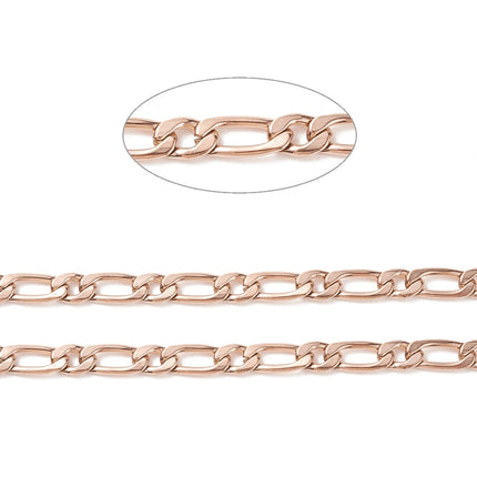 Rose Gold Figaro Chain By the Foot - Ion Plated Stainless Steel