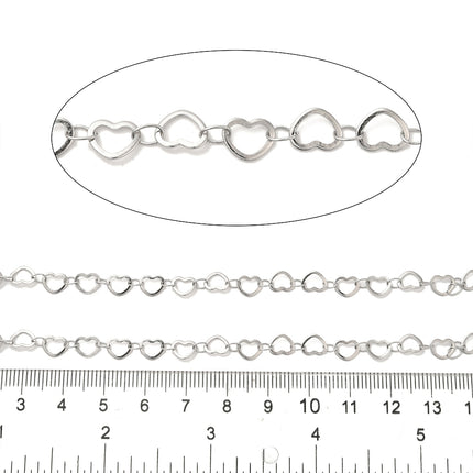Silver Heart Link Chain By the Foot - Stainless Steel