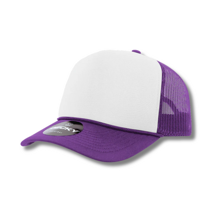 Decky 5 Panel Foam Trucker Hat - Purple & White