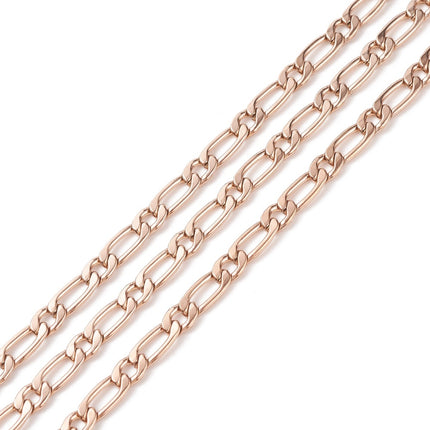 Rose Gold Figaro Chain By the Foot - Ion Plated Stainless Steel