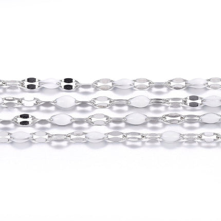 White Enamel Dapped Silver Chain By the Foot - Stainless Steel