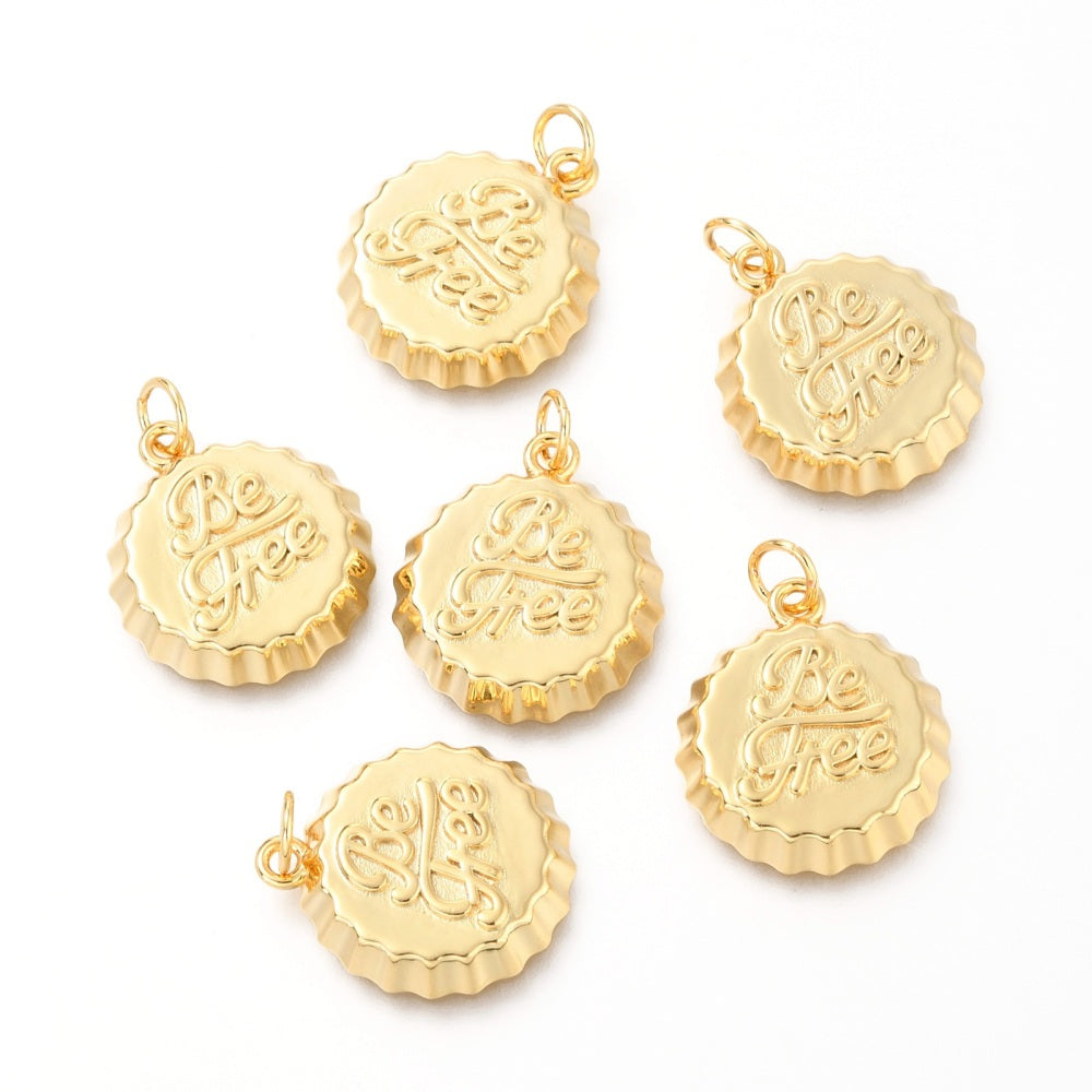 18k Gold Plated Brass Be Free Bottle Cap Charm