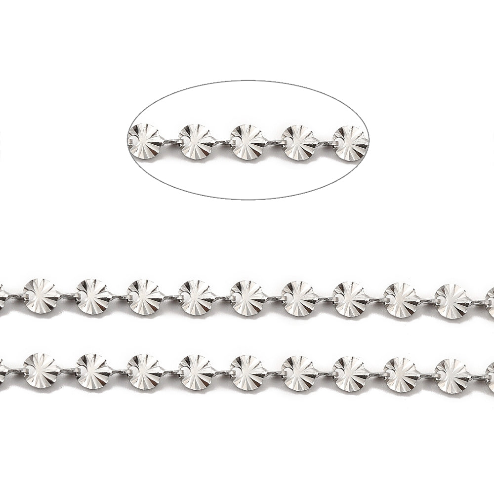 Silver Sunburst Link Chain By the Foot - Stainless Steel