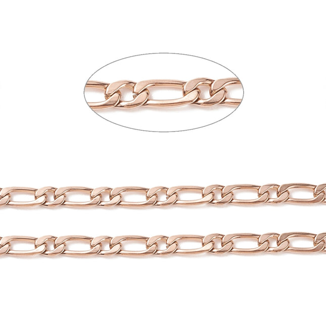 Rose Gold Figaro Chain By the Foot - Ion Plated Stainless Steel