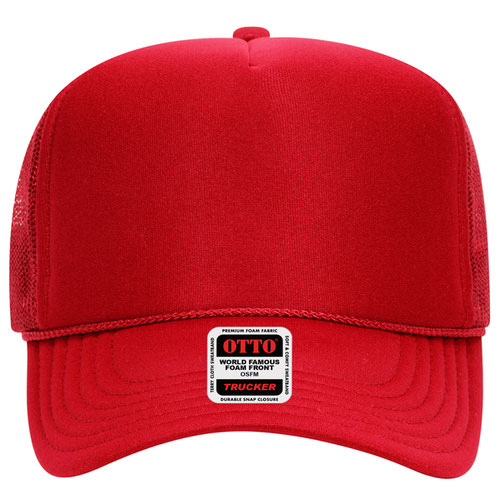 Otto Cap 5 Panel High Crown Mesh Back Trucker Hat - Red