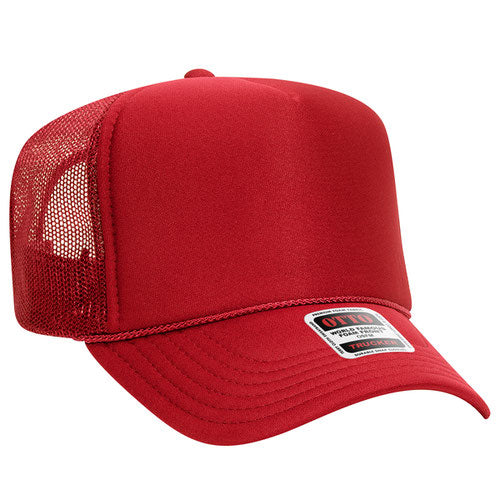 Otto Cap 5 Panel High Crown Mesh Back Trucker Hat - Red