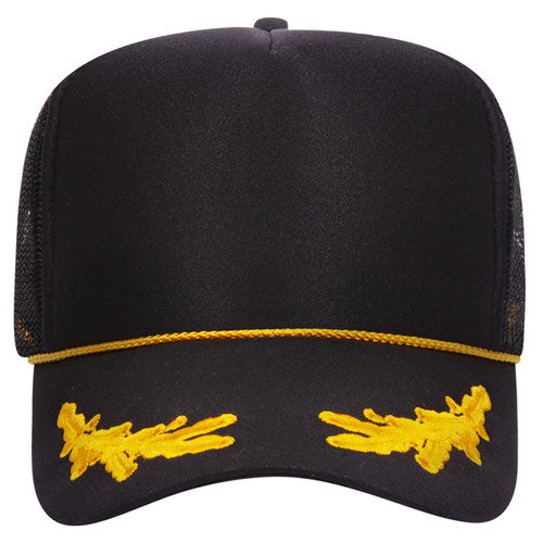 Otto Cap 5 Panel High Crown Mesh Back Trucker Hat - Black & Gold
