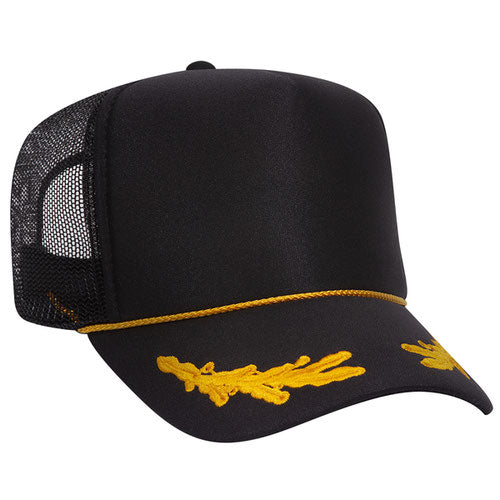 Otto Cap 5 Panel High Crown Mesh Back Trucker Hat - Black & Gold
