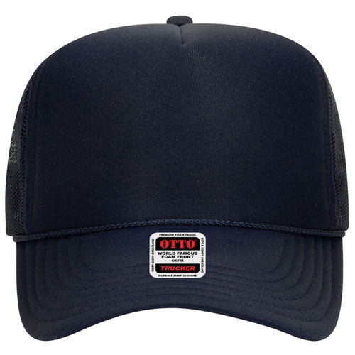 Otto Cap 5 Panel High Crown Mesh Back Trucker Hat - Navy