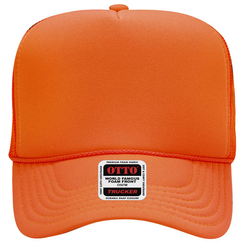 Otto Cap 5 Panel High Crown Mesh Back Trucker Hat - Neon Orange