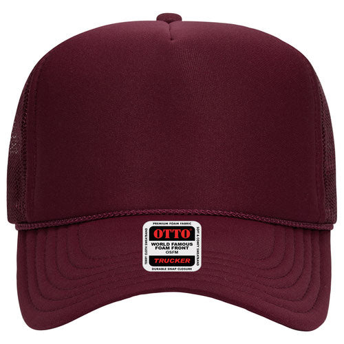 Otto Cap 5 Panel High Crown Mesh Back Trucker Hat - Maroon