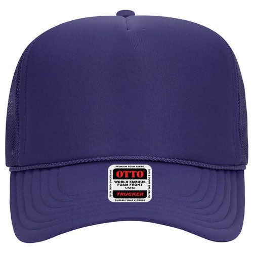 Otto Cap 5 Panel High Crown Mesh Back Trucker Hat - Purple