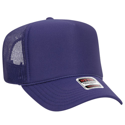 Otto Cap 5 Panel High Crown Mesh Back Trucker Hat - Purple
