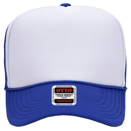 Otto Cap 5 Panel High Crown Mesh Back Trucker Hat - Royal & White