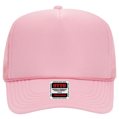 Otto Cap 5 Panel High Crown Mesh Back Trucker Hat - Soft Pink