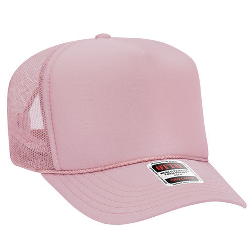 Otto Cap 5 Panel High Crown Mesh Back Trucker Hat - Soft Pink
