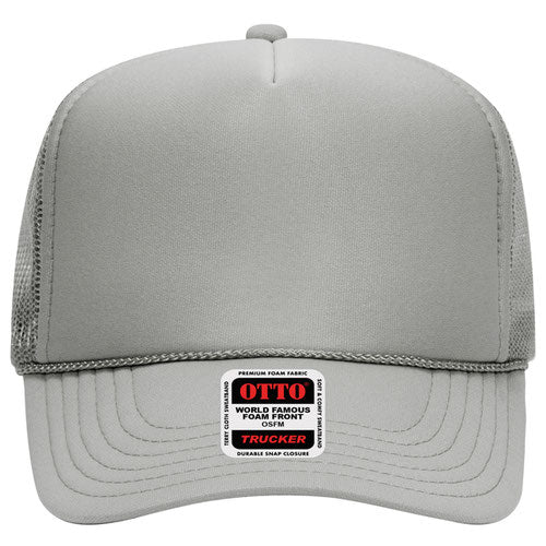 Otto Cap 5 Panel High Crown Mesh Back Trucker Hat - Gray