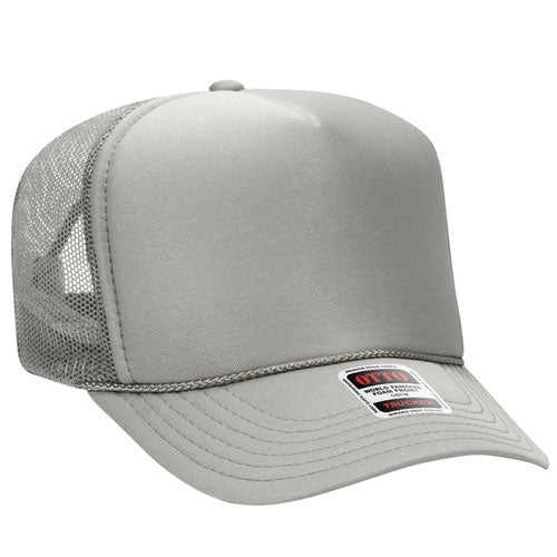 Otto Cap 5 Panel High Crown Mesh Back Trucker Hat - Gray