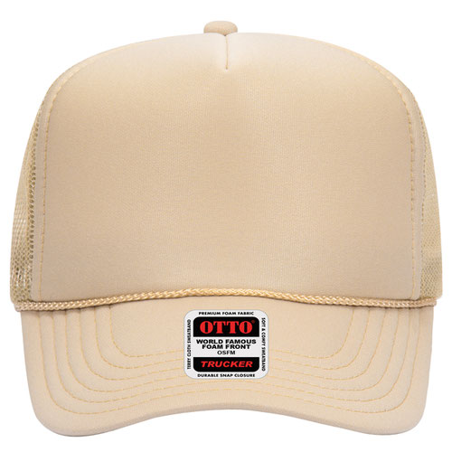 Otto Cap 5 Panel High Crown Mesh Back Trucker Hat - Tan