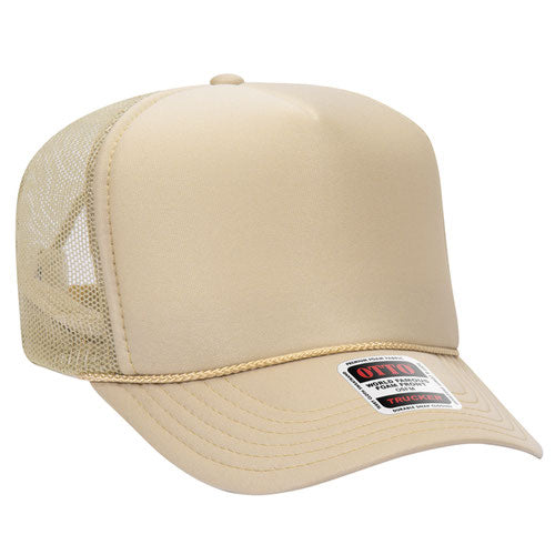 Otto Cap 5 Panel High Crown Mesh Back Trucker Hat - Tan