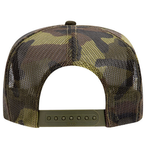 Otto Cap 5 Panel High Crown Mesh Back Trucker Hat - White & Camouflage
