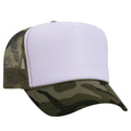 Otto Cap 5 Panel High Crown Mesh Back Trucker Hat - White & Camouflage