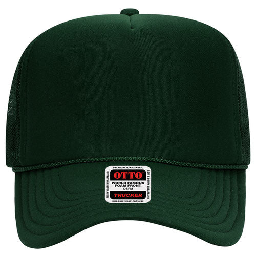 Otto Cap 5 Panel High Crown Mesh Back Trucker Hat - Dark Green