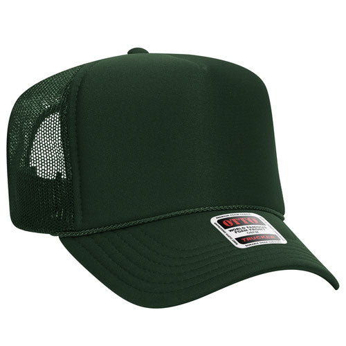 Otto Cap 5 Panel High Crown Mesh Back Trucker Hat - Dark Green