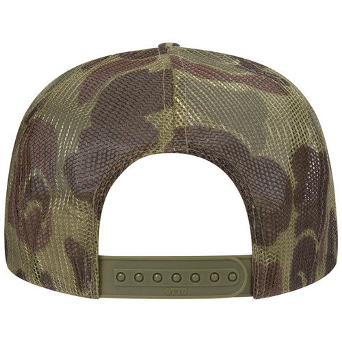 Otto Cap 5 Panel High Crown Mesh Back Trucker Hat - Light Olive & Camouflage
