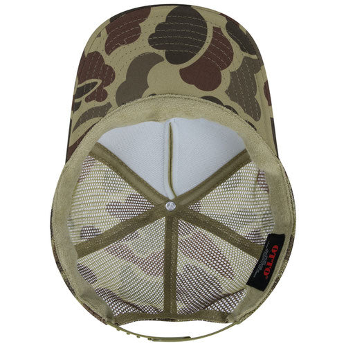 Otto Cap 5 Panel High Crown Mesh Back Trucker Hat - Light Olive & Camouflage