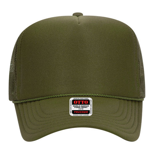 Otto Cap 5 Panel High Crown Mesh Back Trucker Hat - Olive Green