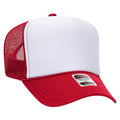 Otto Cap 5 Panel High Crown Mesh Back Trucker Hat - Red & White