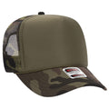 Otto Cap 5 Panel High Crown Mesh Back Trucker Hat - Olive & Camouflage