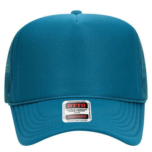 Otto Cap 5 Panel High Crown Mesh Back Trucker Hat - Turquoise