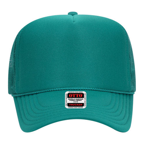 Otto Cap 5 Panel High Crown Mesh Back Trucker Hat - Jade