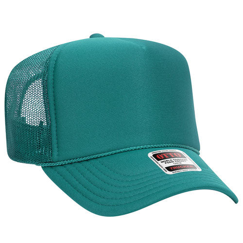Otto Cap 5 Panel High Crown Mesh Back Trucker Hat - Jade