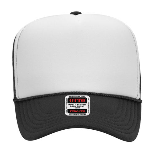 Otto Cap 5 Panel High Crown Mesh Back Trucker Hat - Black & White
