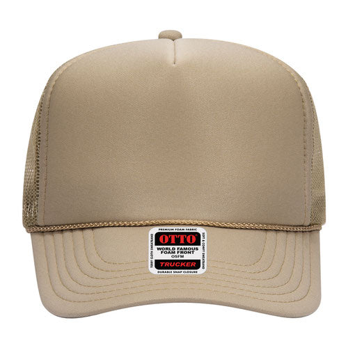 Otto Cap 5 Panel High Crown Mesh Back Trucker Hat - Khaki