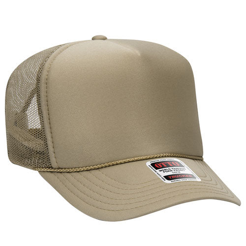Otto Cap 5 Panel High Crown Mesh Back Trucker Hat - Khaki