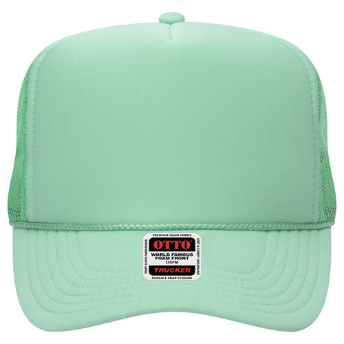 Otto Cap 5 Panel High Crown Mesh Back Trucker Hat - Seafoam Green