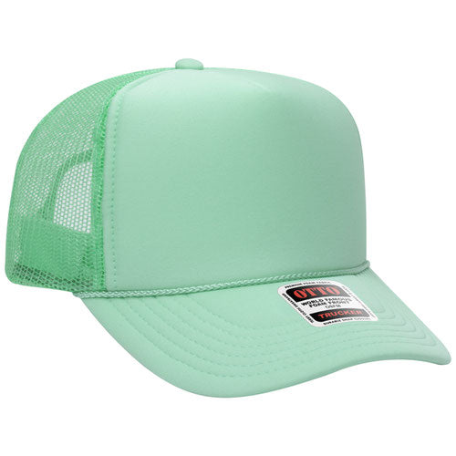 Otto Cap 5 Panel High Crown Mesh Back Trucker Hat - Seafoam Green