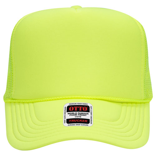 Otto Cap 5 Panel High Crown Mesh Back Trucker Hat - Neon Yellow