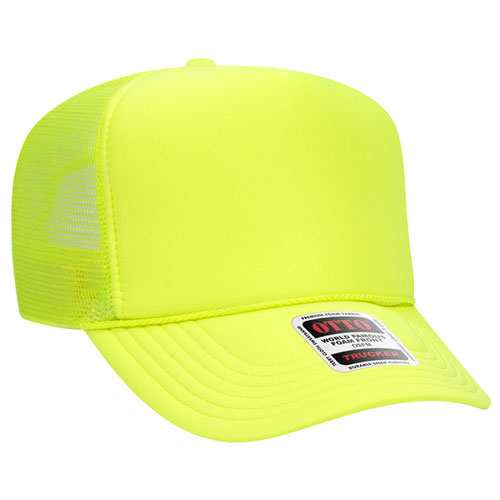 Otto Cap 5 Panel High Crown Mesh Back Trucker Hat - Neon Yellow
