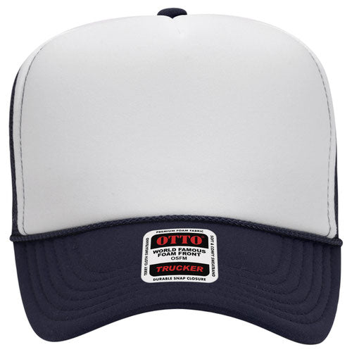 Otto Cap 5 Panel High Crown Mesh Back Trucker Hat - Navy & White