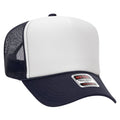 Otto Cap 5 Panel High Crown Mesh Back Trucker Hat - Navy & White