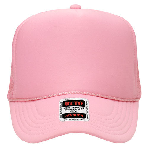 Otto Cap 5 Panel High Crown Mesh Back Trucker Hat - Pink