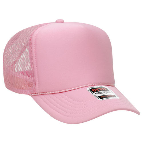 Otto Cap 5 Panel High Crown Mesh Back Trucker Hat - Pink