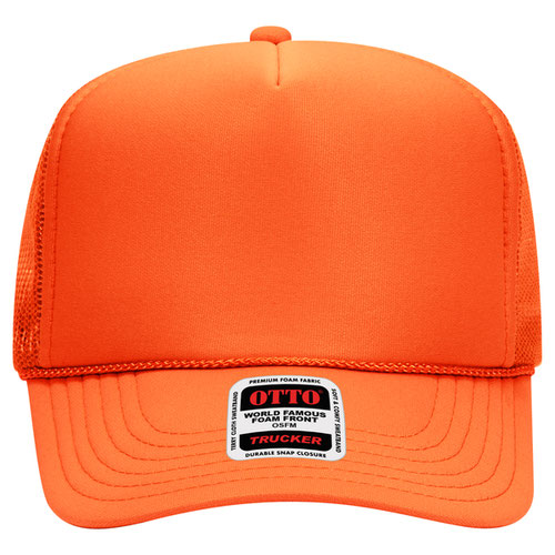 Otto Cap 5 Panel High Crown Mesh Back Trucker Hat - Orange