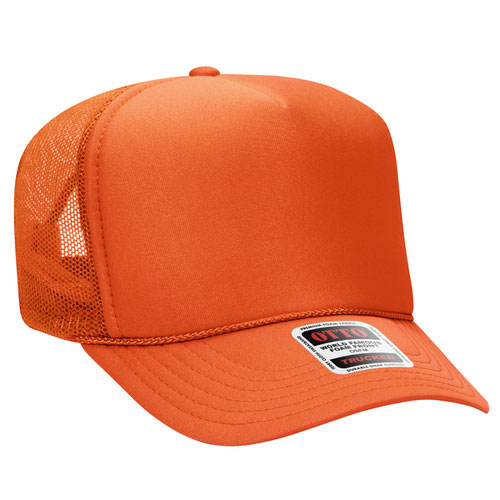 Otto Cap 5 Panel High Crown Mesh Back Trucker Hat - Orange